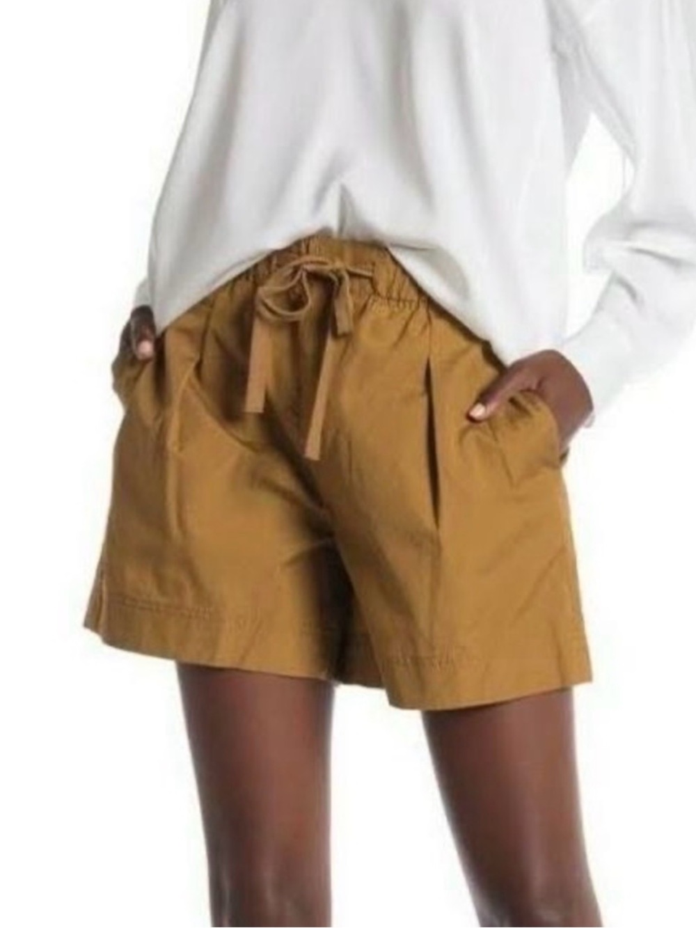 Vince 100% Cotton Pull On Drawstring Shorts Camel Brown Minimalist Medium